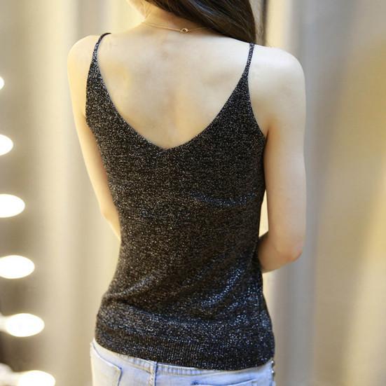 Top Estivi da Donna a Bretelle Scollo a V Senza Maniche Vestibilità Ampia Pullover Top Seta Lucida Brillante Tinta Unita Parte Inferiore Streetwear