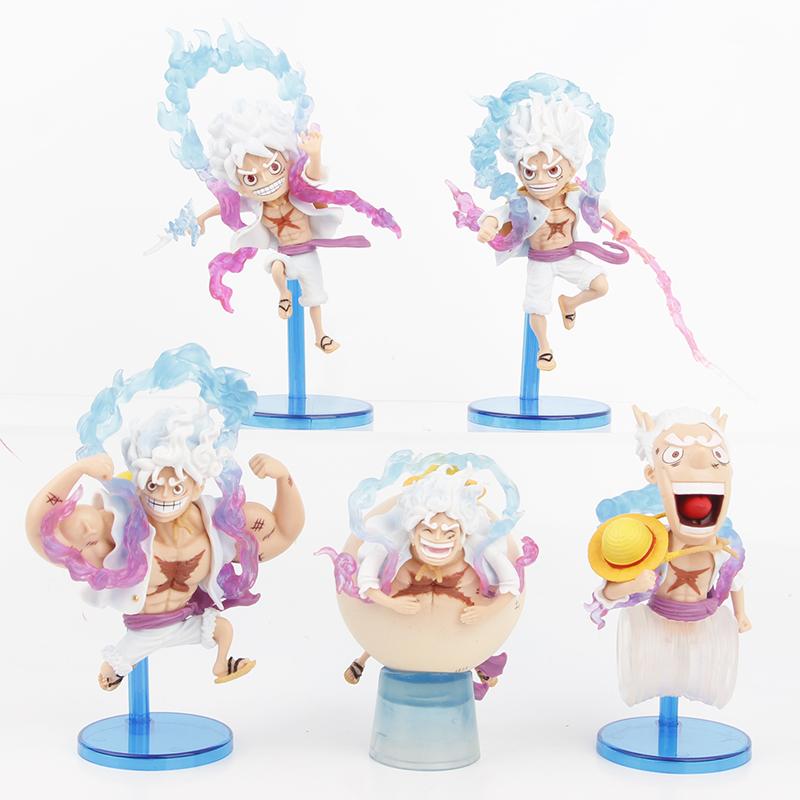 5pcs/set One Piece Gear 5 Sun God Nika Luffy Anime Figures Pvc Model Toys 12cm