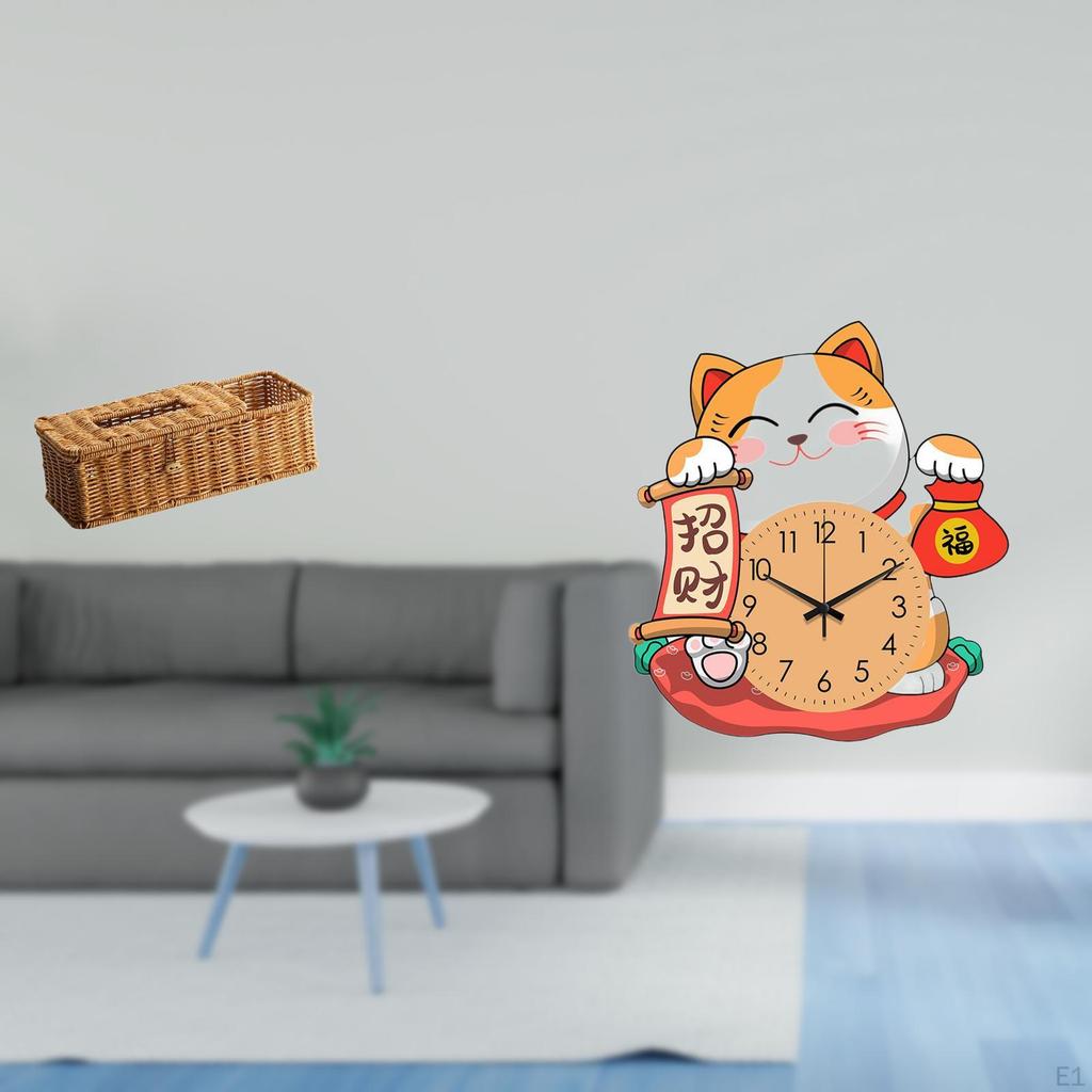 Remote Control Storage Tissue Box And Cat Wall Clock Non Ticking Silent Hanging Decor for Kids