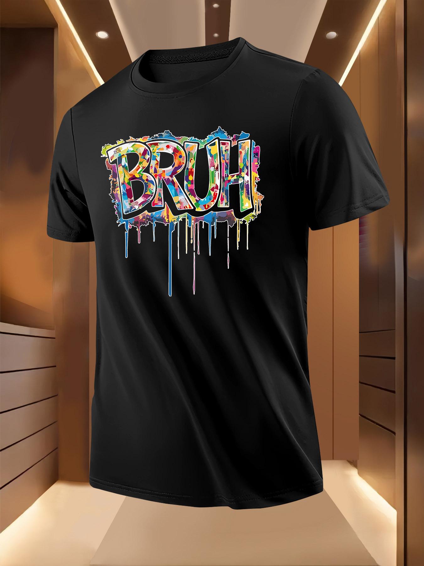 Bruh  Graffiti Print Tshirt - Bright Yellow Casual Summe... XXL