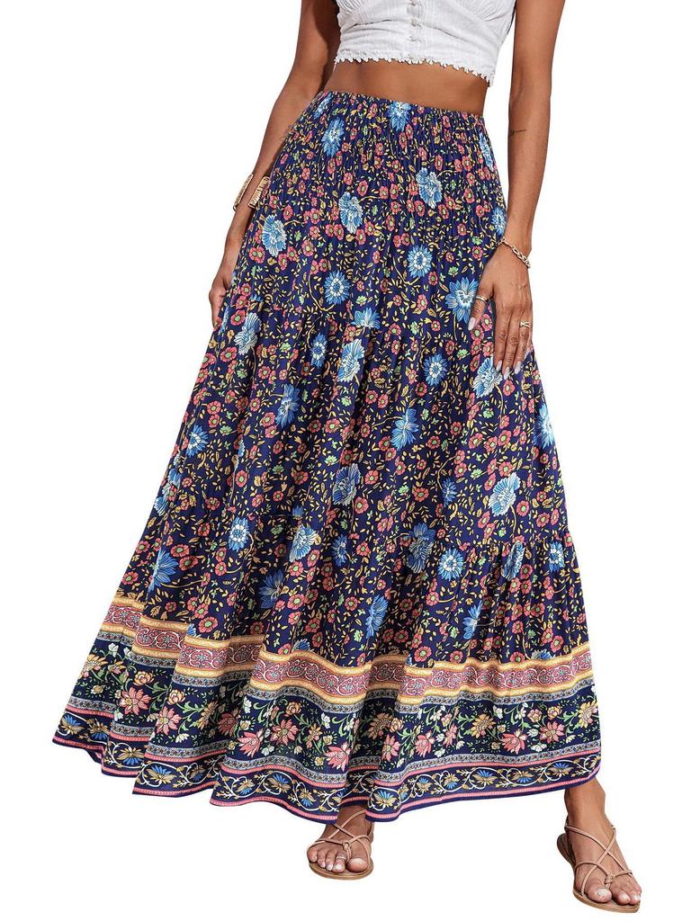 Bohemian High-Waisted Long Printed Skirt for Women - Casual Beachwear