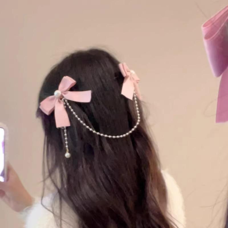Elegant Pearl Bow Tassel Hair Clip Solid Velvet Hair Claw Children Princess Best Hairpins New Fashion Beauty Hair Accessories