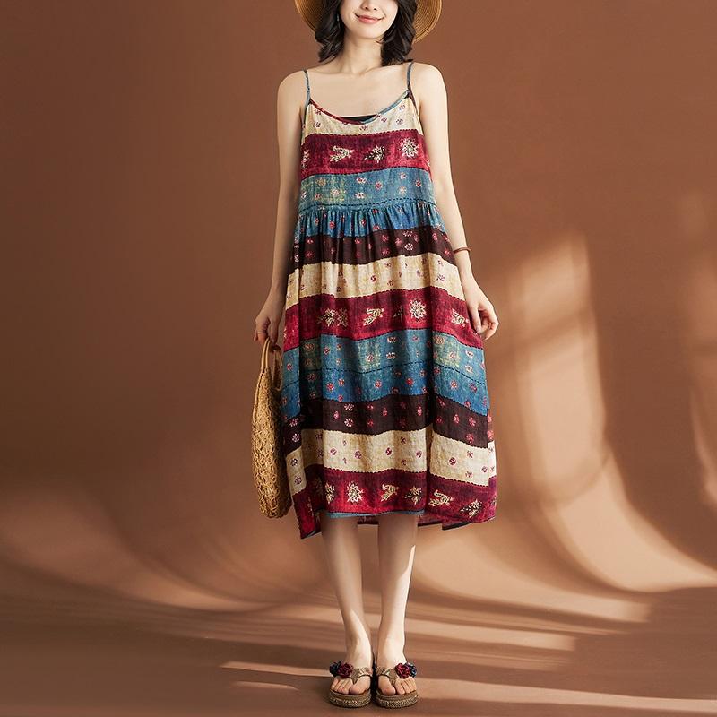 

Новое хлопковое платье без рукавов с бретельками и цветочным принтом для женщин, повседневное свободное длинное летнее платье