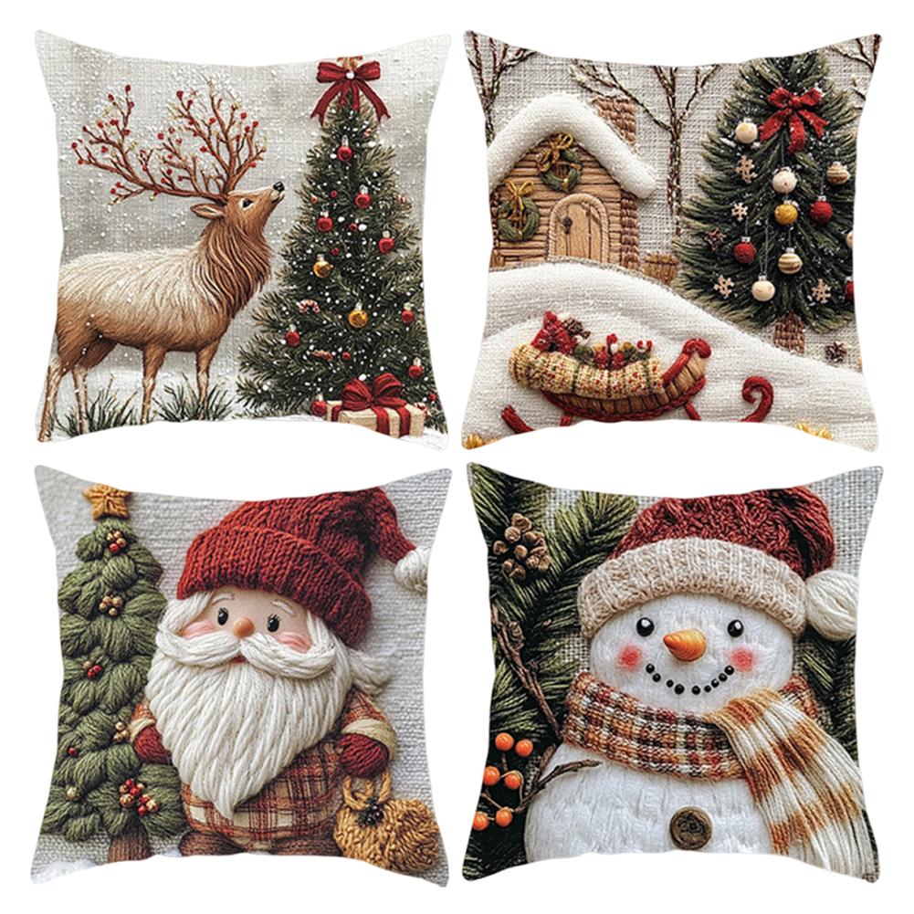 2025 45x45cm Christmas Pillowcase Cartoon Santa Snowman Elk Sofa Cushion Cover Home Bed Car Decor Merry Xmas Square Pillow Case