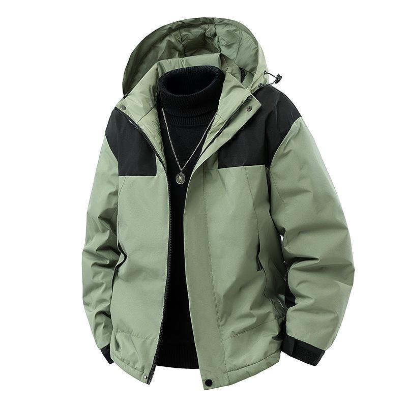 Men's 2025 Winter Color Block Windproof Hooded Cotton Jacket