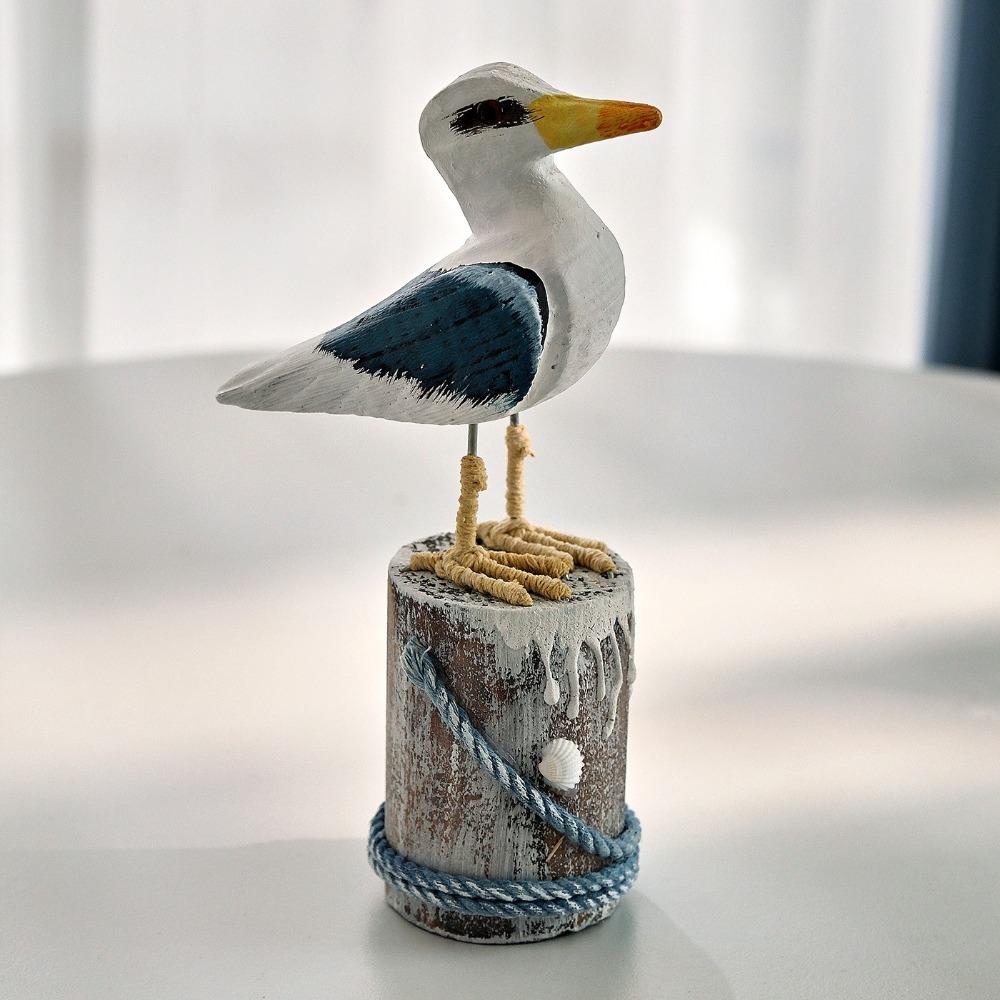 Mediterranean Style Seabird Ornament Vintage Seagull Model Durable Wooden Seagull Craft  Home Decor