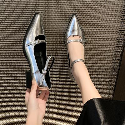 2024 Frühling Herbst Damen Schuhe Lackleder Niedrige Absätze Kleiderschuhe Eckige Zehenpartie Flach Schnalle Sneaker für Damen