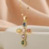 Fashion Personality 1 Piece Necklace Elegant Women's Micro Inlaid Colorful Round Zircon Cross Necklace