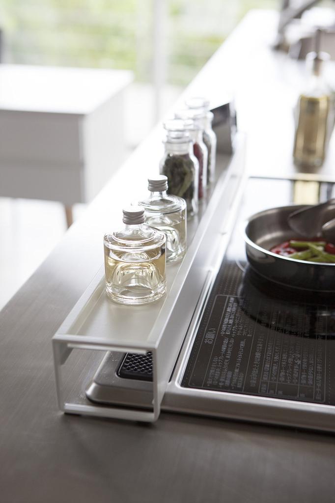 Yamazaki Jitsugyo Telescopic Exhaust Cover with Approximately X D8 X Plate Exhaust Telescoping with Shelf 3504 Shelf, White, W44.5~82 H7.2cm Cover,