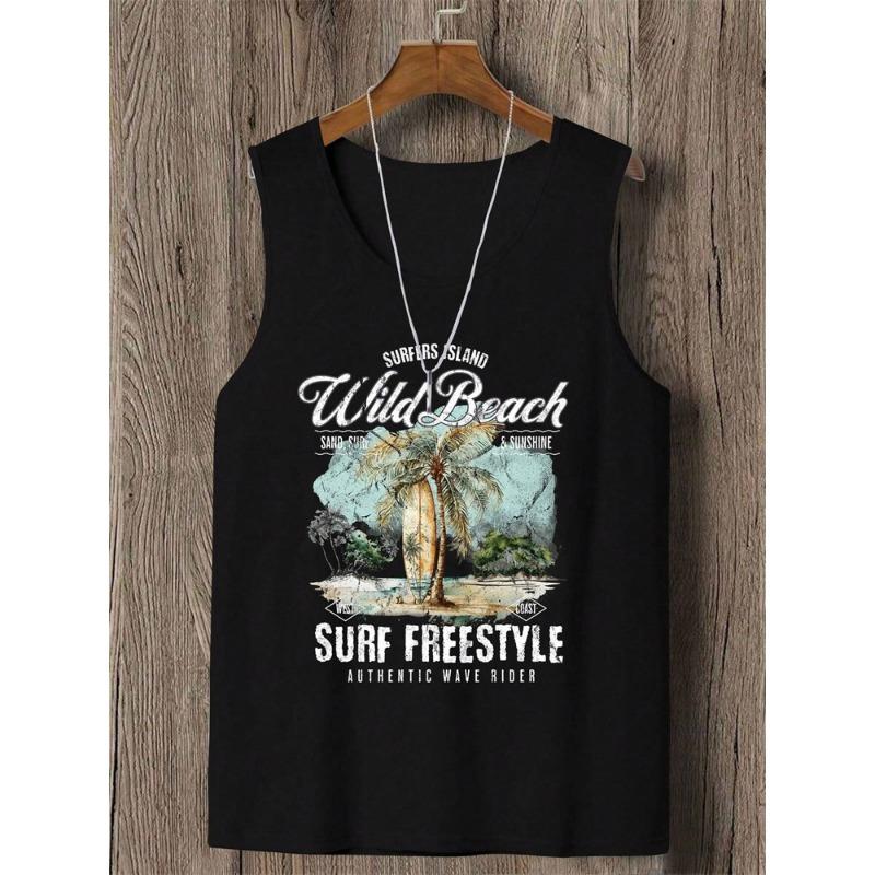 Stylish Vacation Hawaiian Vest Gradient Coconut Print Casual Yacht Party Vest Plus Size Mens Resort Breathable T-Shirt Top