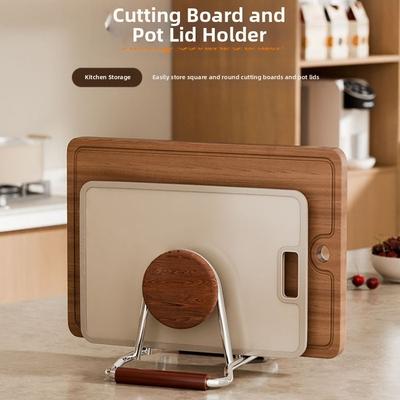 Practical Stable Cutting Board Holder Rustproof Anti-slip Pot Lid Organizer Heavy-Duty Retro Book Stand Cabinet