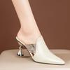 Fashion Cover Toe Shoes Big Size Slippers Heels Mules For Women 2025 Square Heel Slides High Block Pointed Sexy Pumps High-Heeled Shoes
