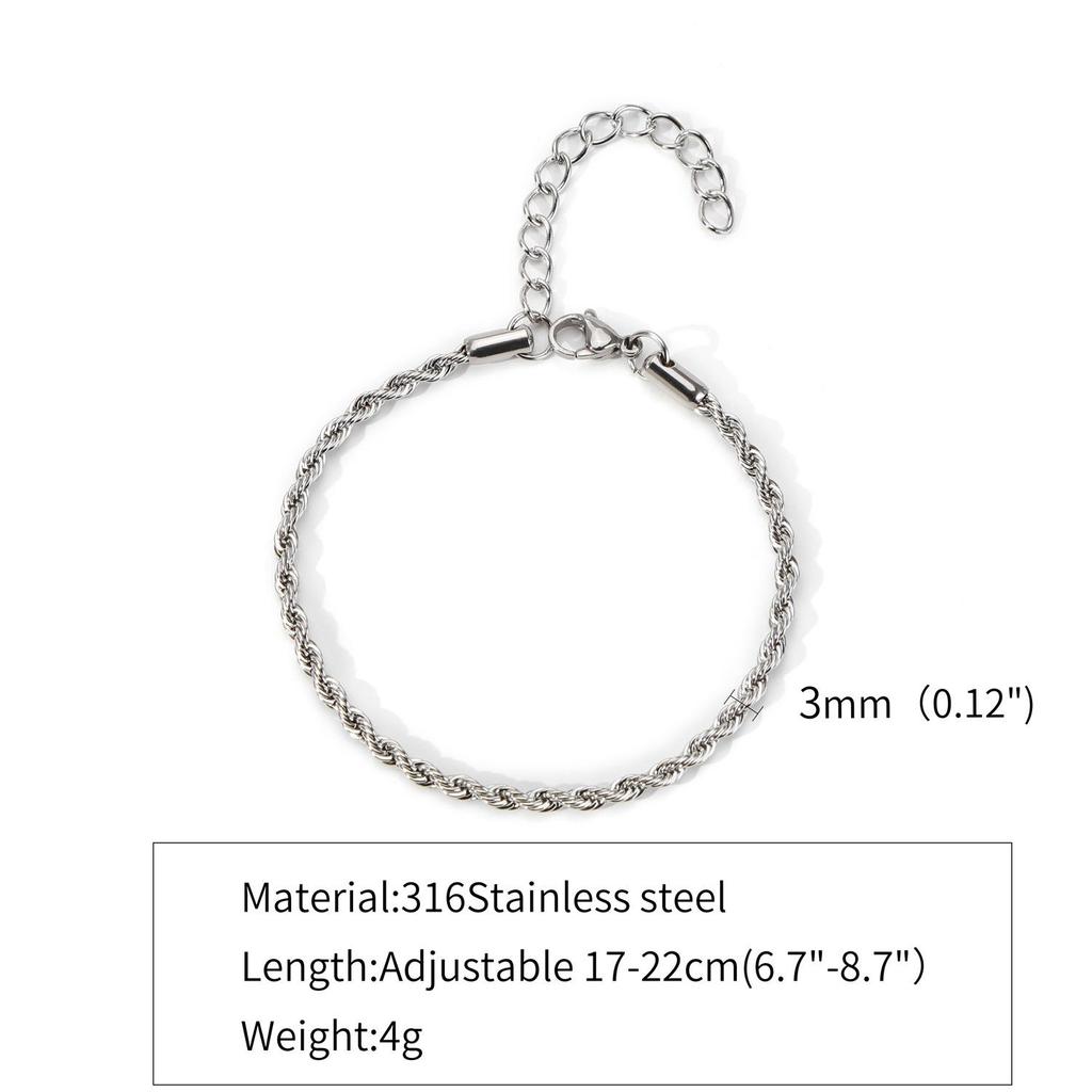 Unisex 18k Gold-Plated Stainless Steel Cuban Necklace/Bracelet, 2-5mm Twisted Chain