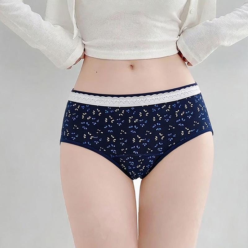 Girl Spring and Autumn Sweet Romantic Lace Pure Cotton 10A Antibacterial Extended Crotch Waist Triangle Briefs