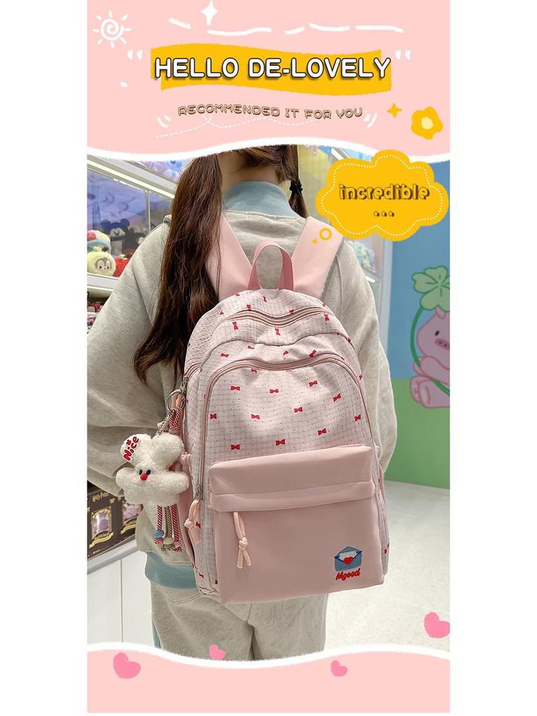 Słodki plecak w stylu japońskim z kokardą: Lekka, wodoodporna torba na ramię dla uczniów szkół średnich i ponadgimnazjalnych.