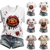 Women's Casual V-Neck Top with Halloween Print for Fall Festive Wear
