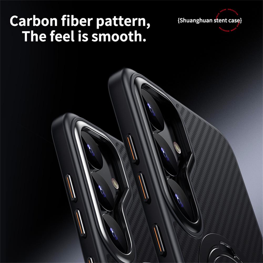 For Samsung Galaxy S24 Case Compatible with MagSafe PC+TPU Phone Cover Ring Holder Carbon Fiber Texture