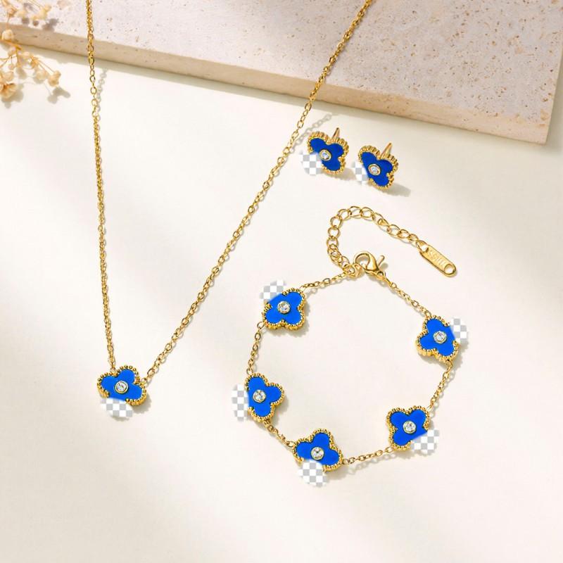 Stainless Steel Four Leaf Clover Necklace Set With Earrings Bracelet Hypoallergenic Titanium Jewelry Women