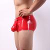 Men Sexy Boxers Smooth Faux Leather Button Closure U Convex Low Waist Elastic Soft Breathable Party Nightclub Underpants Male Underwear