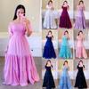 New Spring And Summer European And American Women'S Dress One-Word Shoulder Floral Off-The-Shoulder Long Color Fairy Skirt