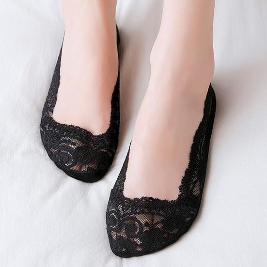 5 Paar Damen Spitzensocken Kurz geschnitten Flach Unsichtbar Hohe Absätze Füßlinge Einfarbige Hohe Elastizität Anti-Rutsch Schweißabsorbierend Schrumpffest