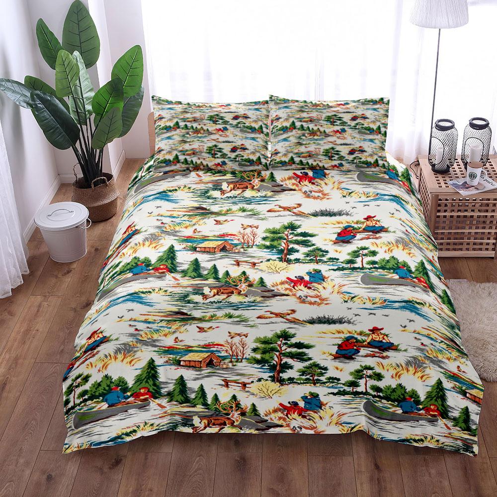 18Bc Retro Hunting Bed Linen Set King Queen Double Full Twin Single Size Duvet Cover Set
