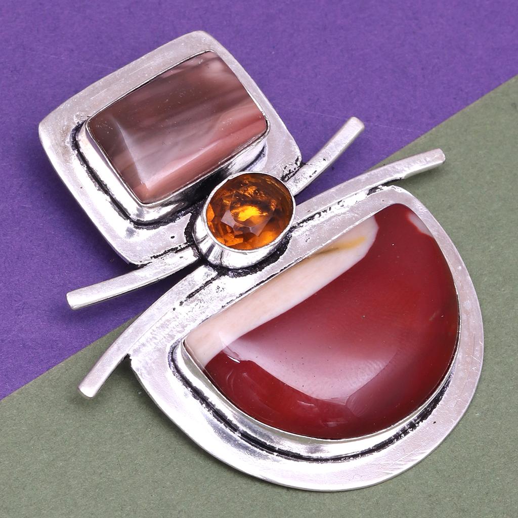 Wild Horse Jasper Peridot Gemstone Unisex Women's Silver Jewelry Pendant 2"