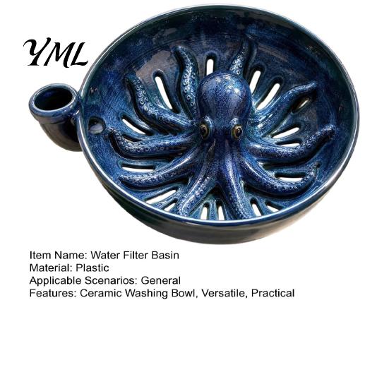 Delicate Food Drainer Self Spinning Ceramic Berry Washing Bowl, Octopus Shape 360 Degree Vortex Herb Container Cleaning Colander, Integrated