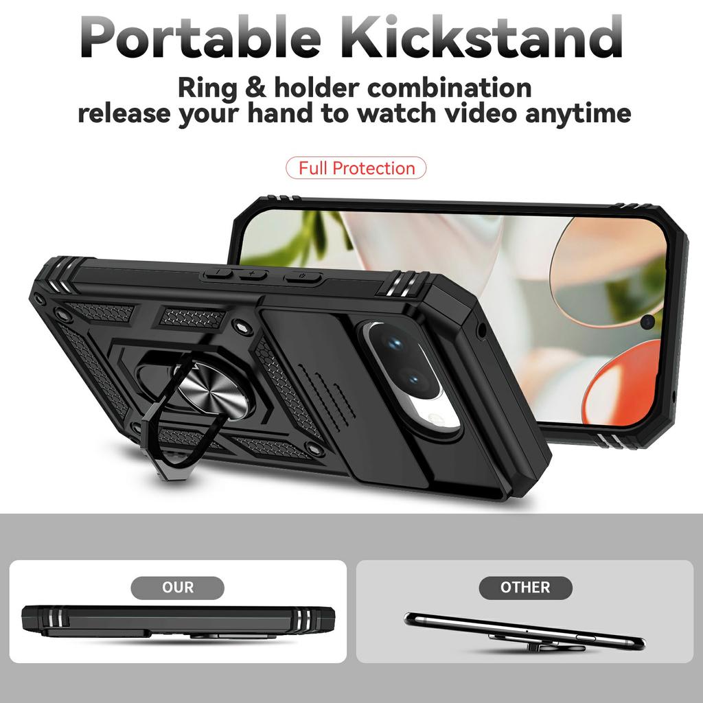 For Google Pixel 9a Case PC + TPU Phone Cover with Lens Protection Kickstand