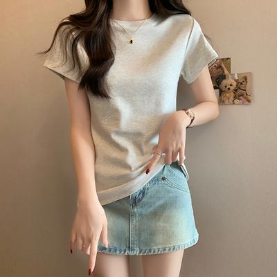 2025 Sommer reine Baumwolle T-Shirts Damen einfaches O-Ausschnitt Kurzarm-T-Shirt lässig locker Elastisch Skinny y2k Oberteile Damenbekleidung