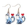 Fashion Cartoon Oil-dripping Printed Animal Cat Heart-shaped Dangle Earrings for Women Cute Kitten Jewelry Accessories Gifts