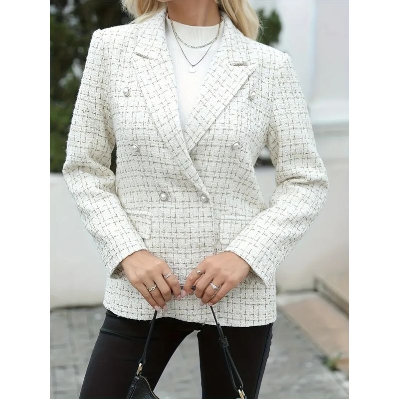 European and American Winter Fashion Casual Double Breasted Women's Small Suit Lapel All-Match Outerwear Women Suit Jacket