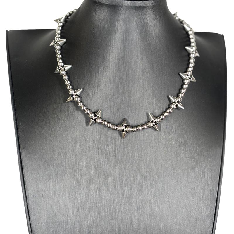 Fashion Punk Spike Chokers Necklaces Goth Metal Bead Cross Rivet Necklace Titanium Steel Link Chain Rock Night Club Jewelry