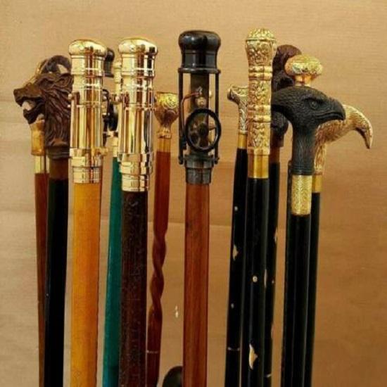 Set of 16 Victorian Ornate Vintage Cast Multiple Handcrafted Walking Sticks Stand Gifts