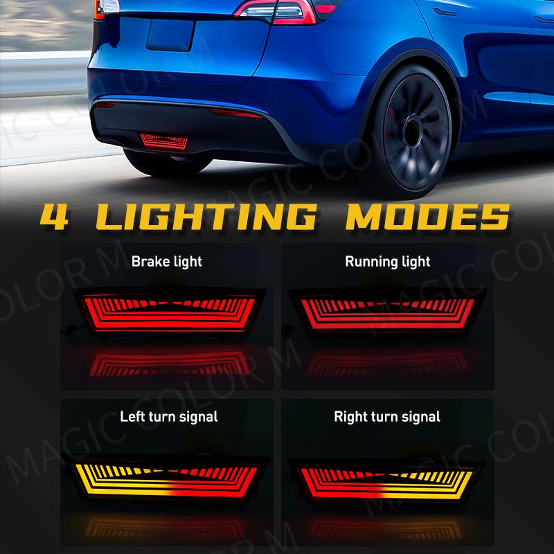 For Tesla Model Y     3-in-1 Functions Rear Running Light Brake Dynamic Yellow Turn Signal Lamp LED Pilot Light