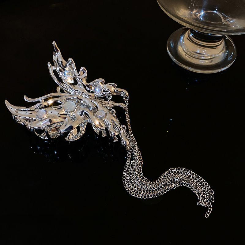 Exquisite Butterfly Tassel Hairpin Vintage Chain Ribbon Hair Claw Clip Crab for Women Silver Color Hair Accessories