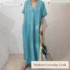 JPNTKY Mode Zomer Lente Effen Kleur Print Korte Mouw V-hals Casual Jurken