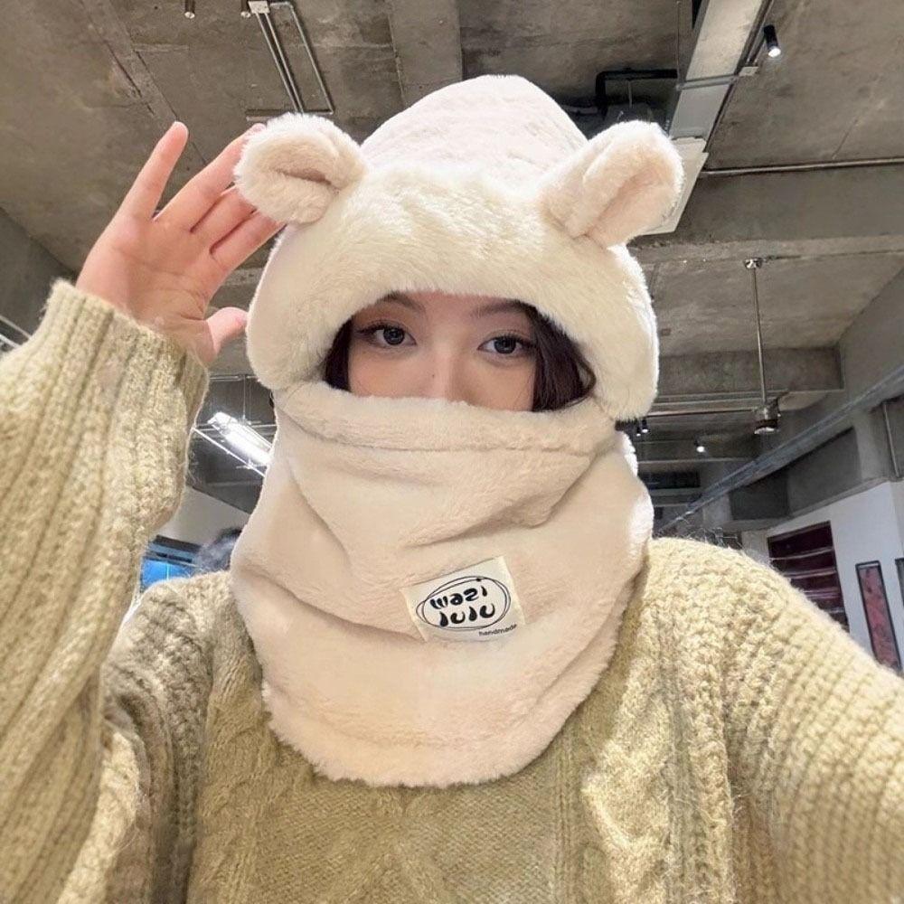 Plush Winter Integrated Scarf Cap 4 in 1 Pullover Mask Cap Fashion Cold Proof Scarf  Outdoor