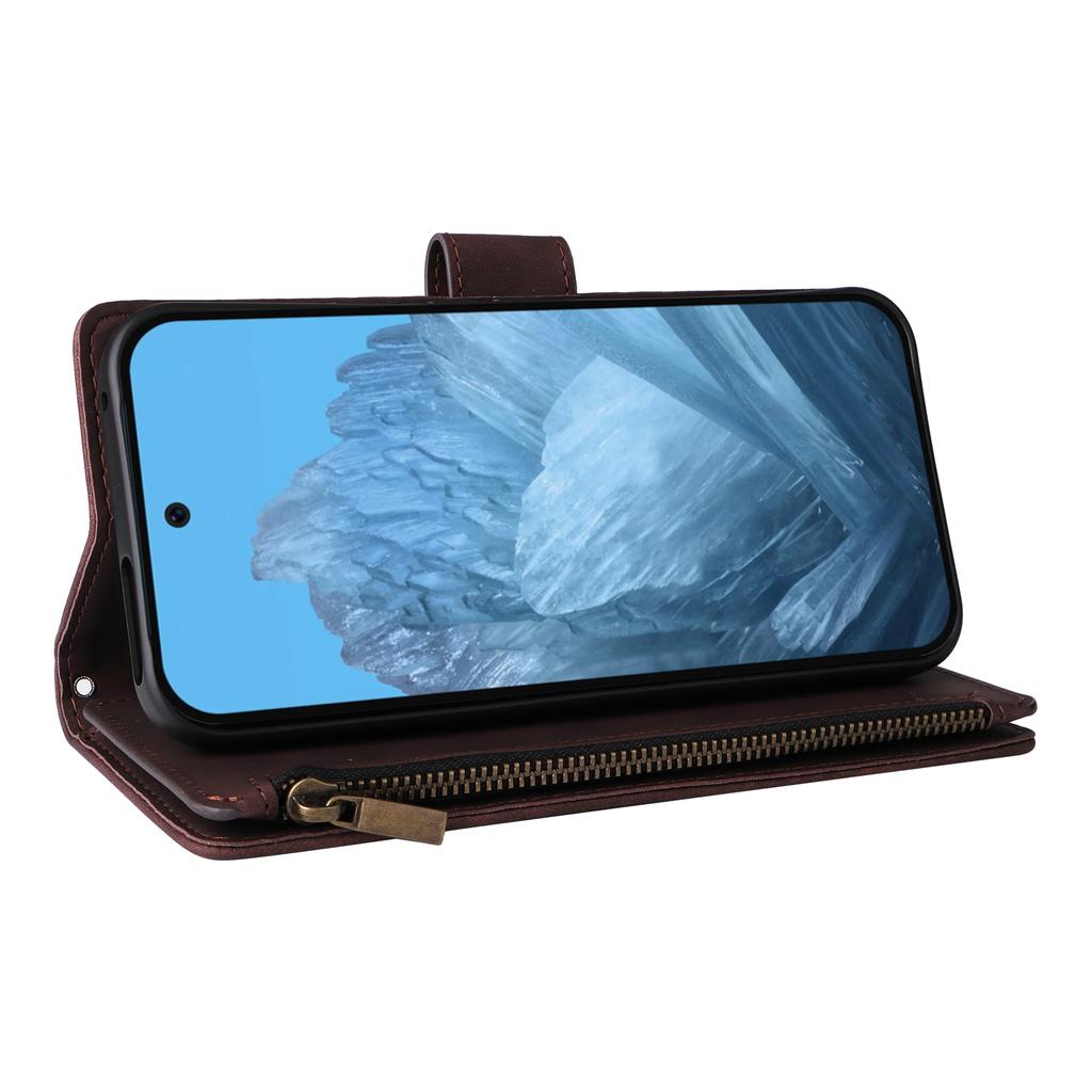 Phone Case For Google Pixel 10/10 Pro/9/9 Pro , Zipper Wallet Multiple Card Slots Leather Cover with Wrist Strap