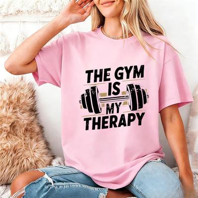Funny Gym Shirts For Unisex Workout Weight Lifting Tshirts Weightlifting Graphic Loose Gym Is My Therapy Tee Tops Unisex Clothing