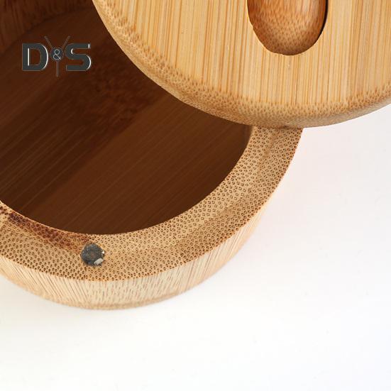 Бамбуковий сільничний льох із магнітною кришкою, що обертається, круглий сільничний ящик для зберігання солі, перцю, цукру, трав, функціонального контейнера для зберігання спецій.