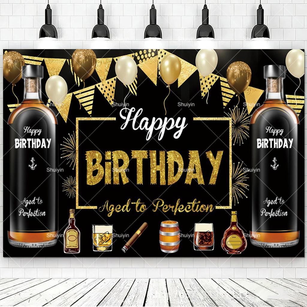 Whisky Cigarre Vintage Bois Fond Photographie Anniversaire Homme Décorations Fournitures de Fête Style Été Bar Décor Mural Rideau