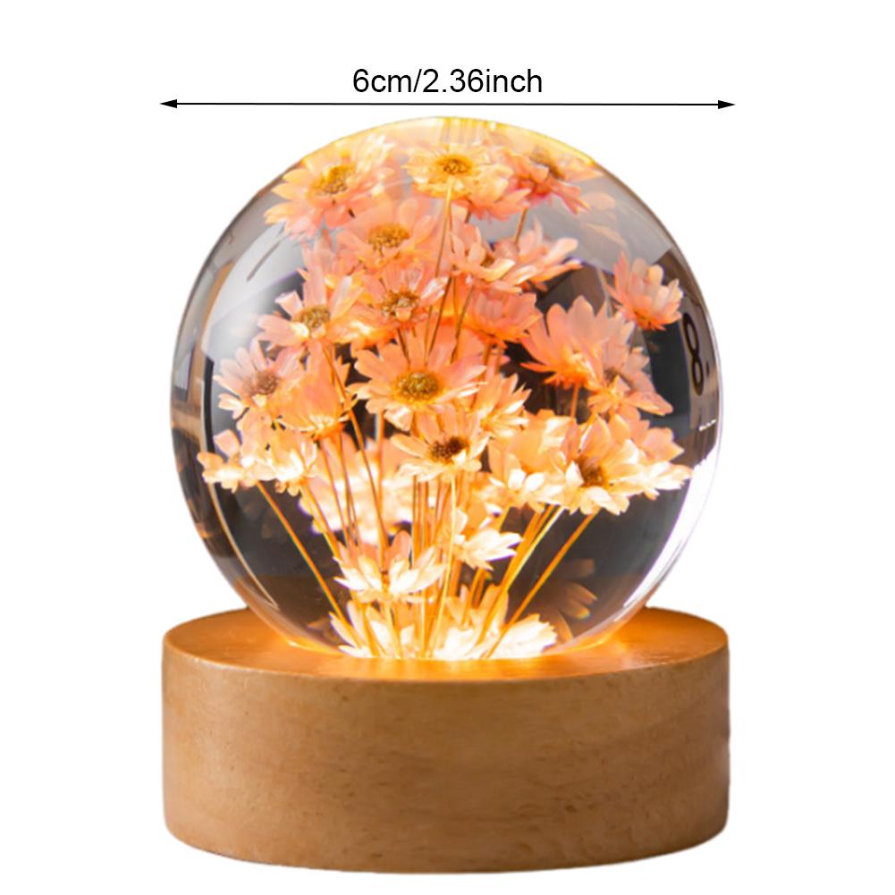 Crystal Ball Night Lights 3D Dandelion Glass Ball Wooden Base Atmosphere Lamp Table Lamp Tabletop Decorations Christmas