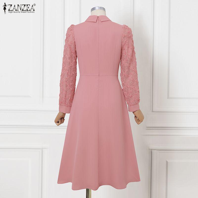ZANZEA Women Classic Collar Long Sleeve Patchwork Casual Dress