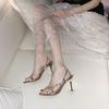 Rhinestone Strap Anti-Slip Wear-Resistant High Heel Sandals Summer New Square Toe Open Toe High Heels