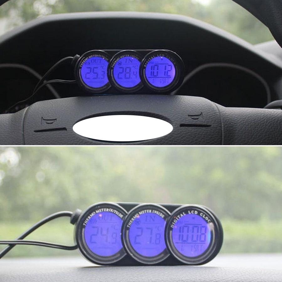 Auto Vnitřní/Venkovní Teploměr a Hodiny Digitální LCD Displej Oranžové/Modré LED Podsvícení