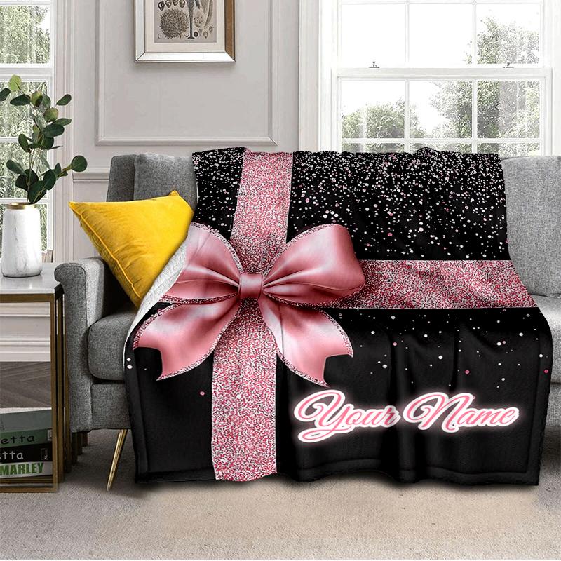 1PC Custom Name Gift Sparkle Flannel blankets Patterns Throw Blanket All-Season Soft Gift for Couch, Bed, Camping gifts