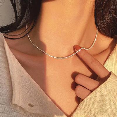 New Popular Silver Sparkling Necklace Clavicle Chain Choker for Women Fine Jewelry Wedding Party Gift