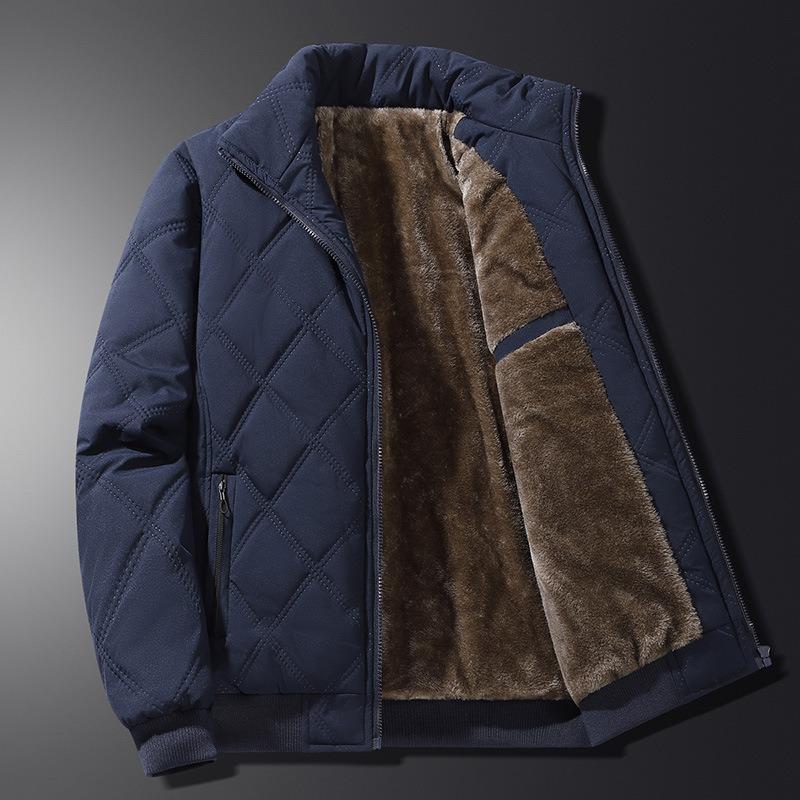 Padded-on Men's New Autumn and Winter Stand-up Collar Velvet Rhombus Plaid Warm and Cold Cotton-padded Jacket