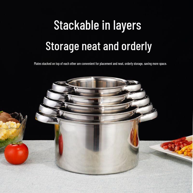 Stainless Steel Double-Ear Shabu-Shabu Pot for Induction & Alcohol Stove - Small Commercial Soup & Malatang Skewers Pot